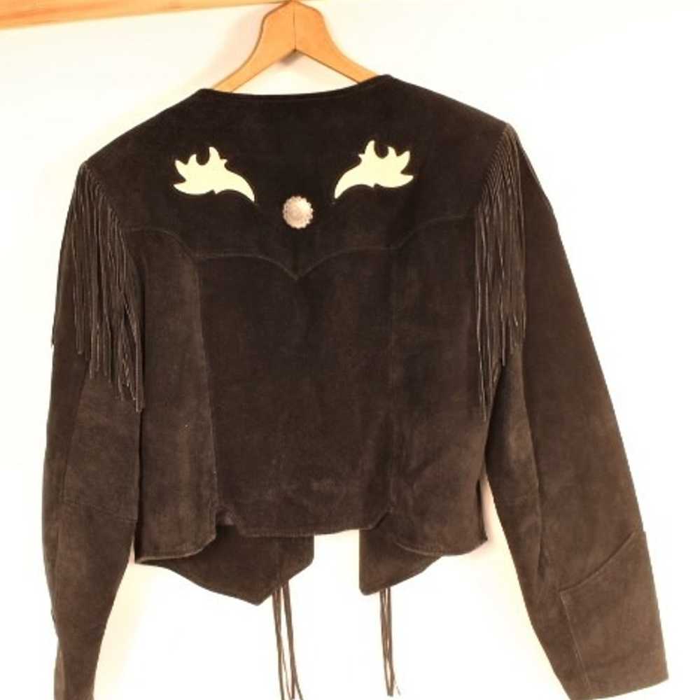 Vintage Black Leather Fringed Jacket & Skirt - image 5