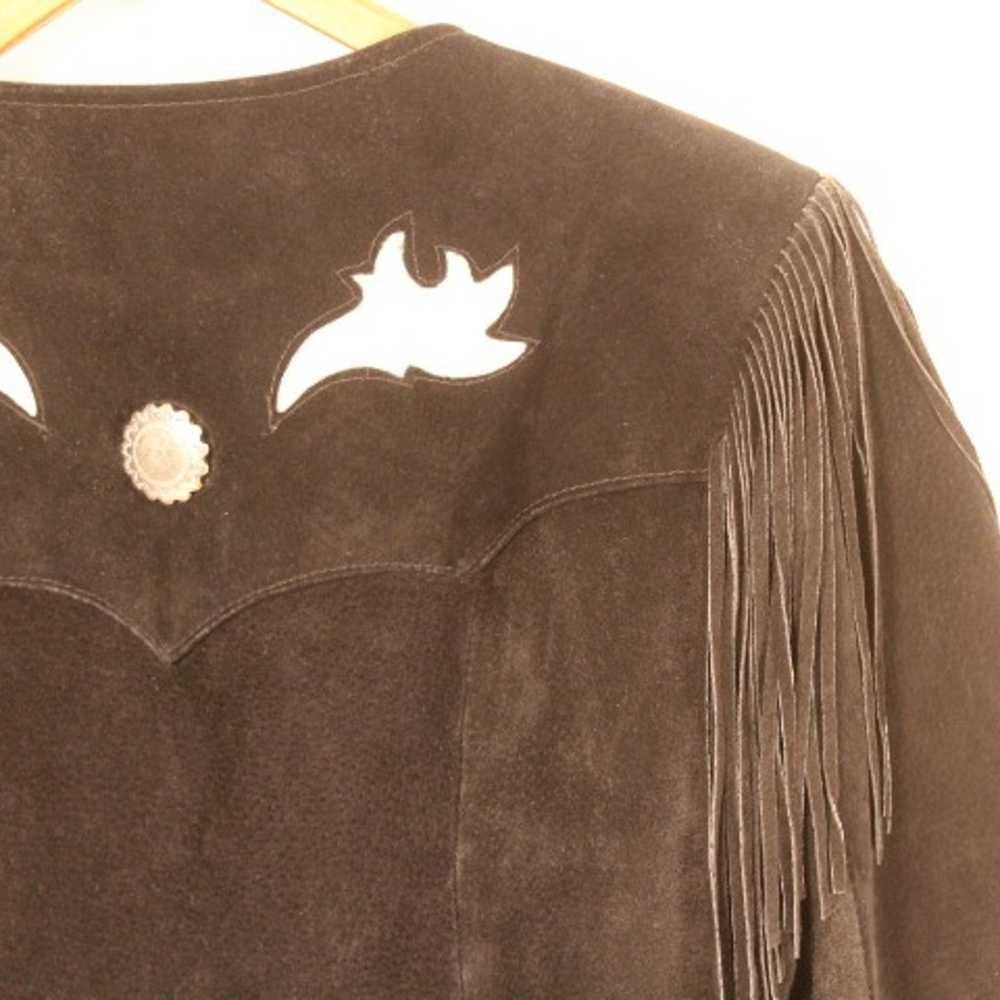 Vintage Black Leather Fringed Jacket & Skirt - image 6