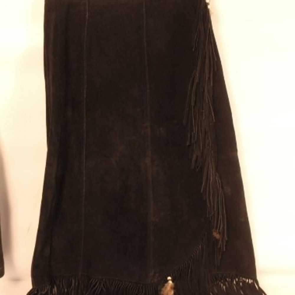 Vintage Black Leather Fringed Jacket & Skirt - image 9