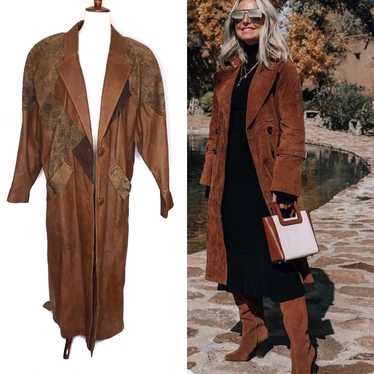 Vintage Boho Brown Leather Trench Coat - image 1