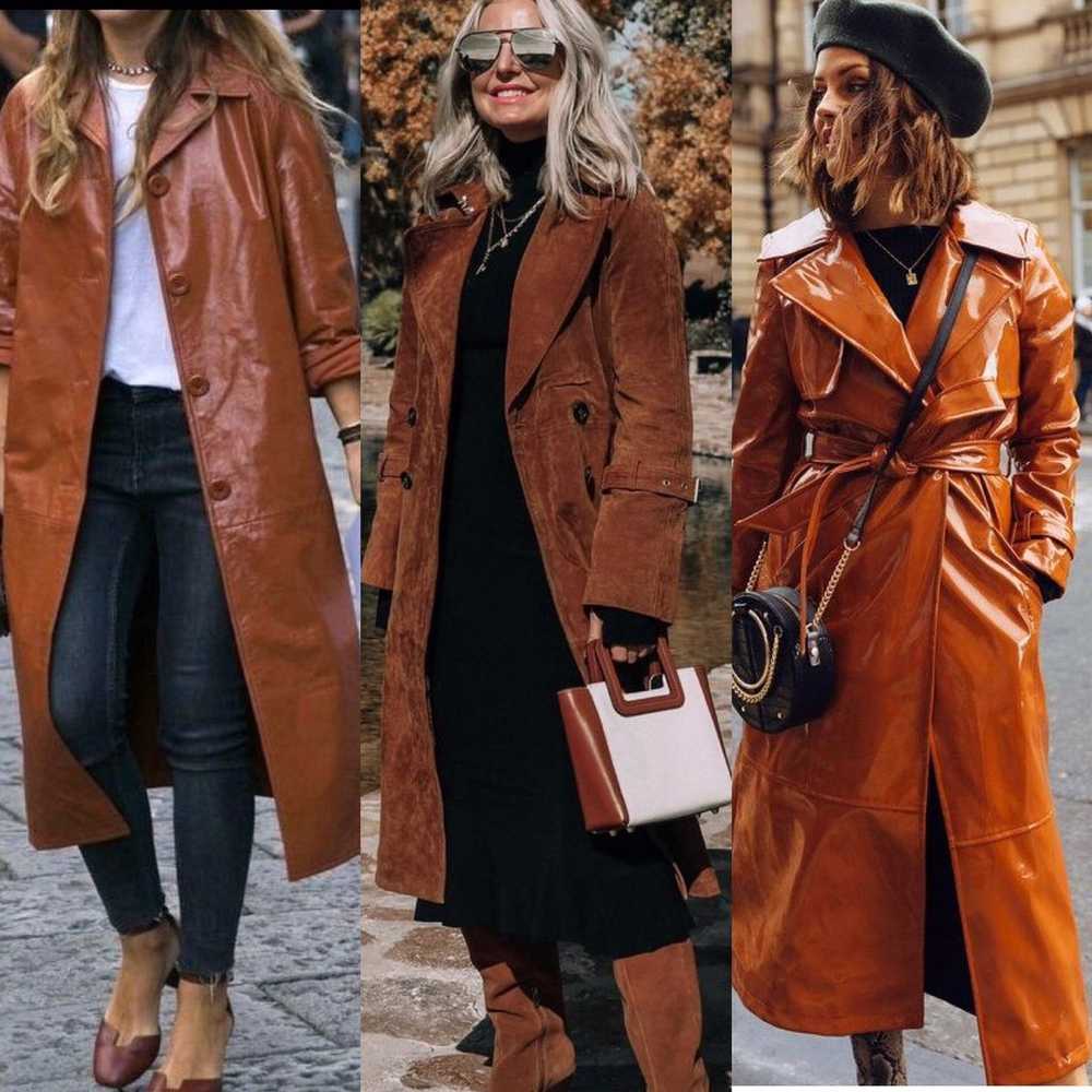 Vintage Boho Brown Leather Trench Coat - image 2