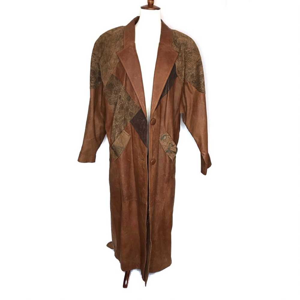 Vintage Boho Brown Leather Trench Coat - image 3