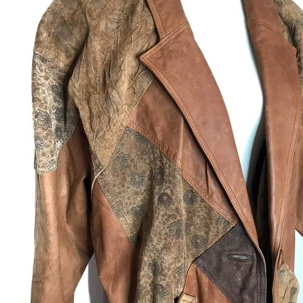 Vintage Boho Brown Leather Trench Coat - image 4