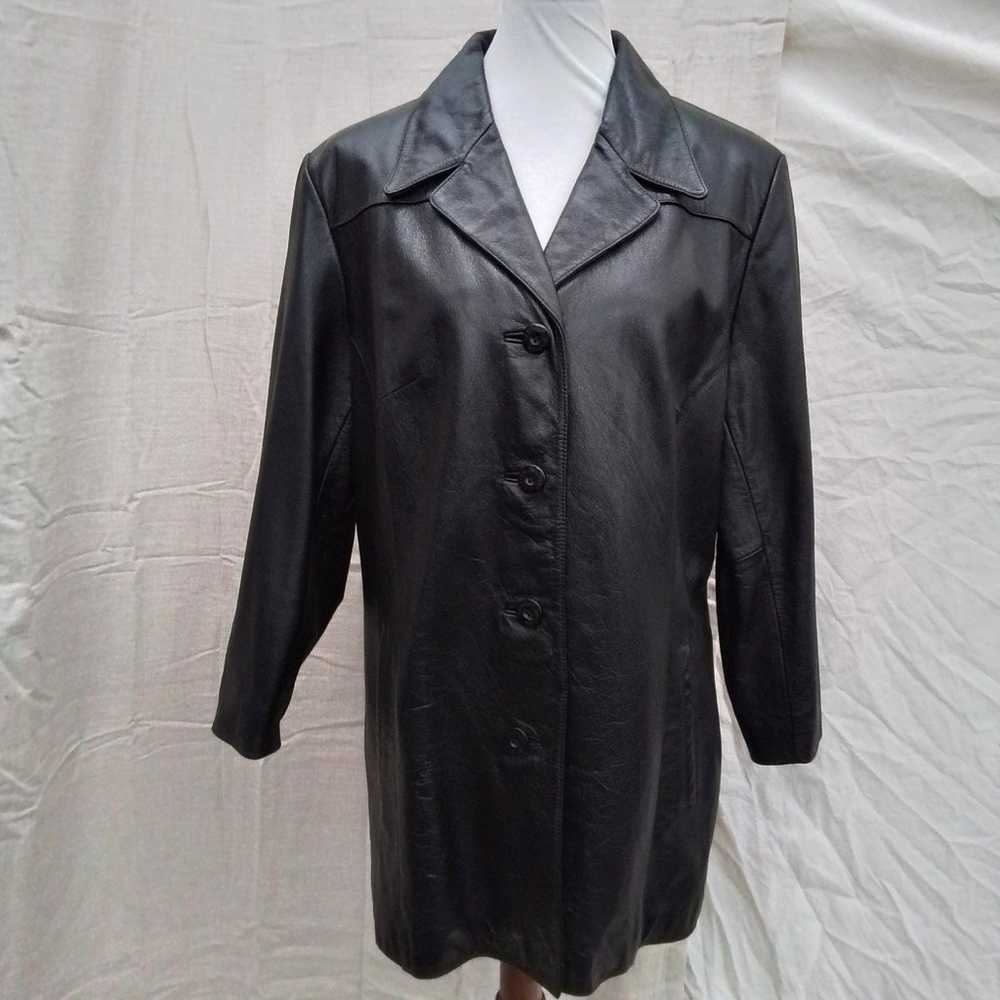 Vintage black leather button down jacket by Wilso… - image 1