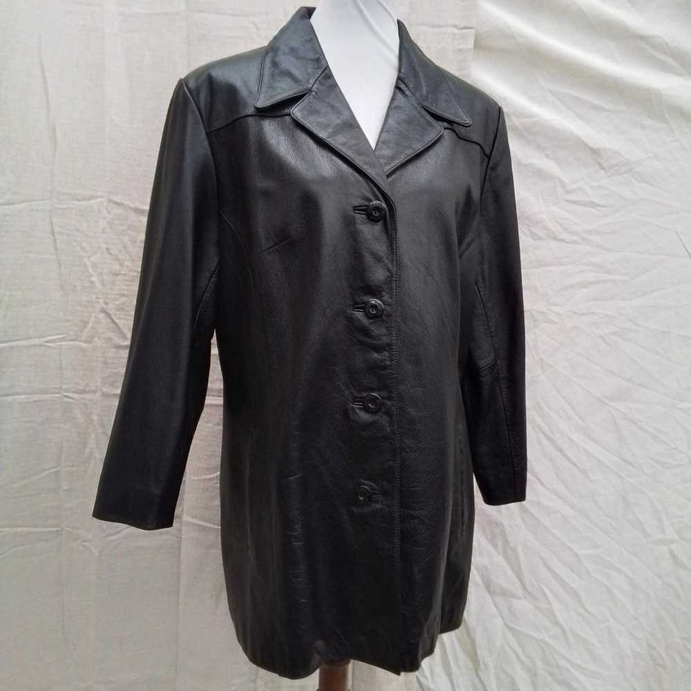 Vintage black leather button down jacket by Wilso… - image 2
