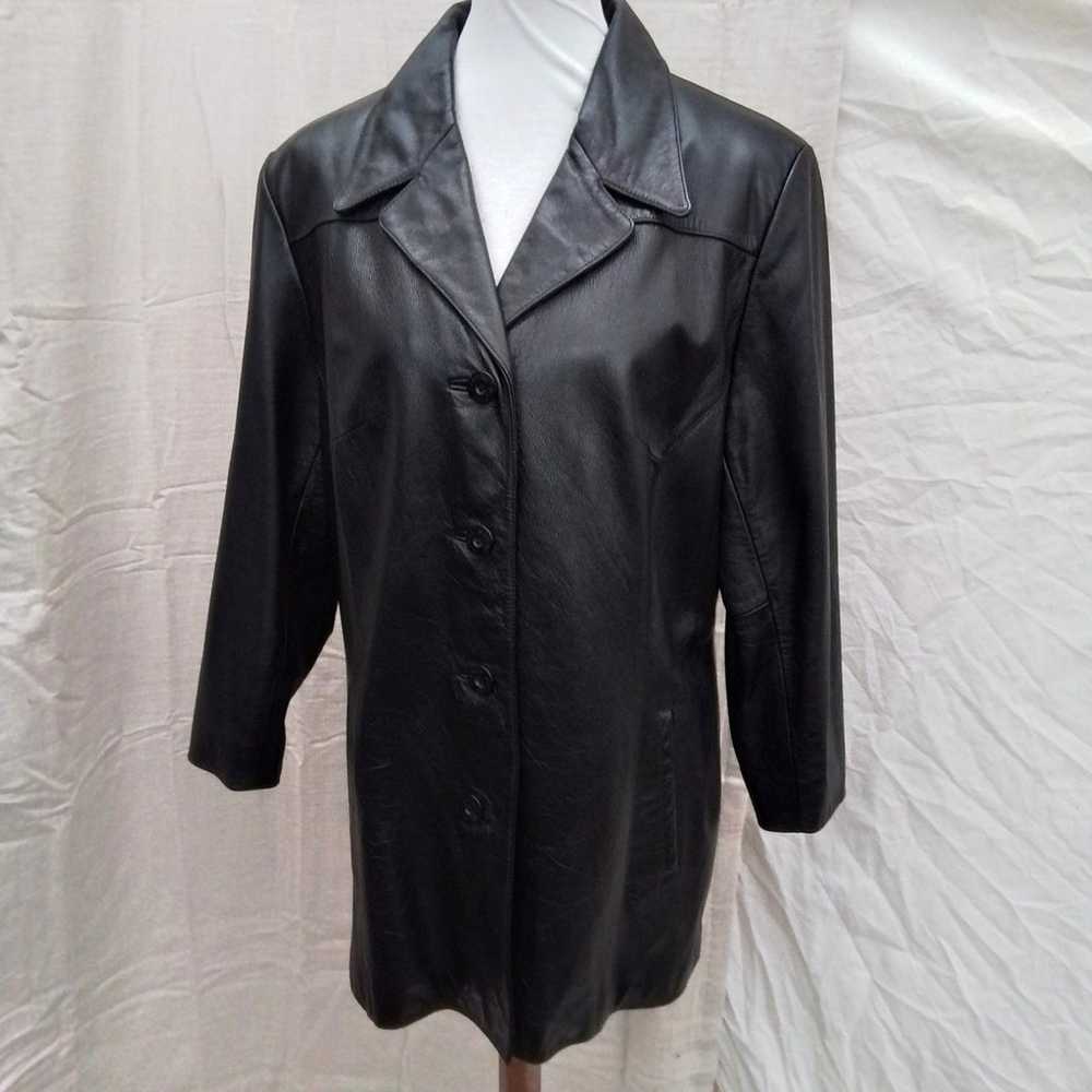 Vintage black leather button down jacket by Wilso… - image 4