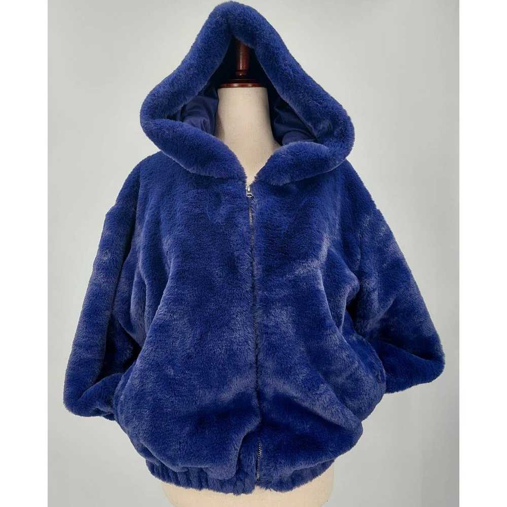 FRENCH CONNECTION 2 XXS Eclipse Blue Faux Fur Hoo… - image 2