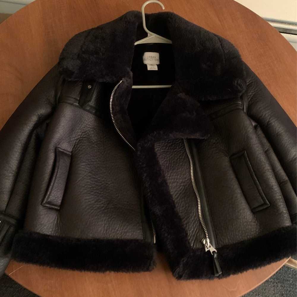 UO black faux leather aviator coat - image 3