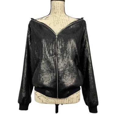 L'Agence Womens Black Sequin Bomber Jacket Coat Pa