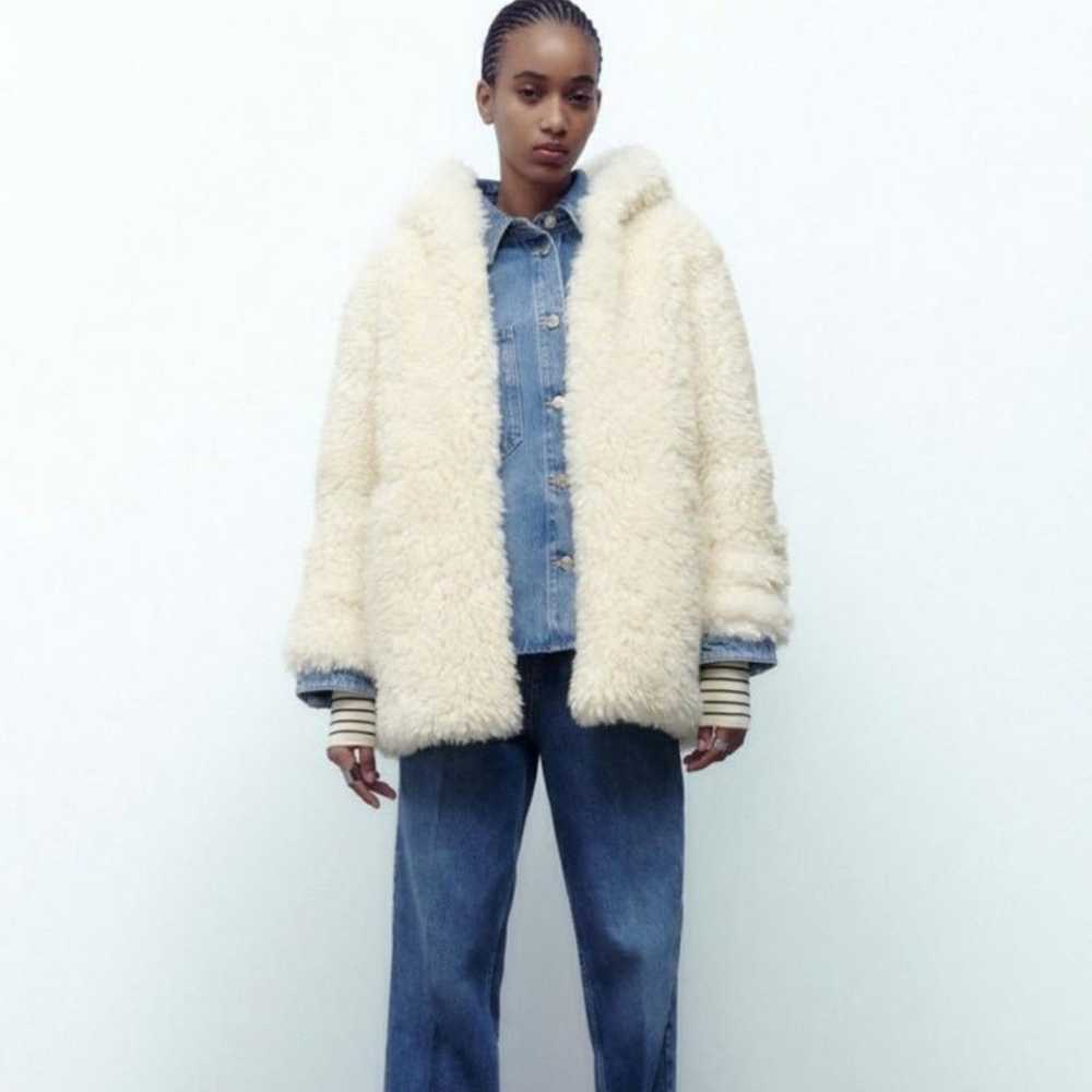 Zara Faux Fur Hooded Coat Jacket New - image 4