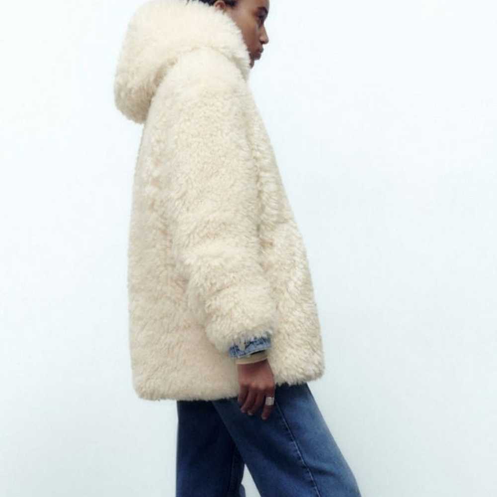 Zara Faux Fur Hooded Coat Jacket New - image 5