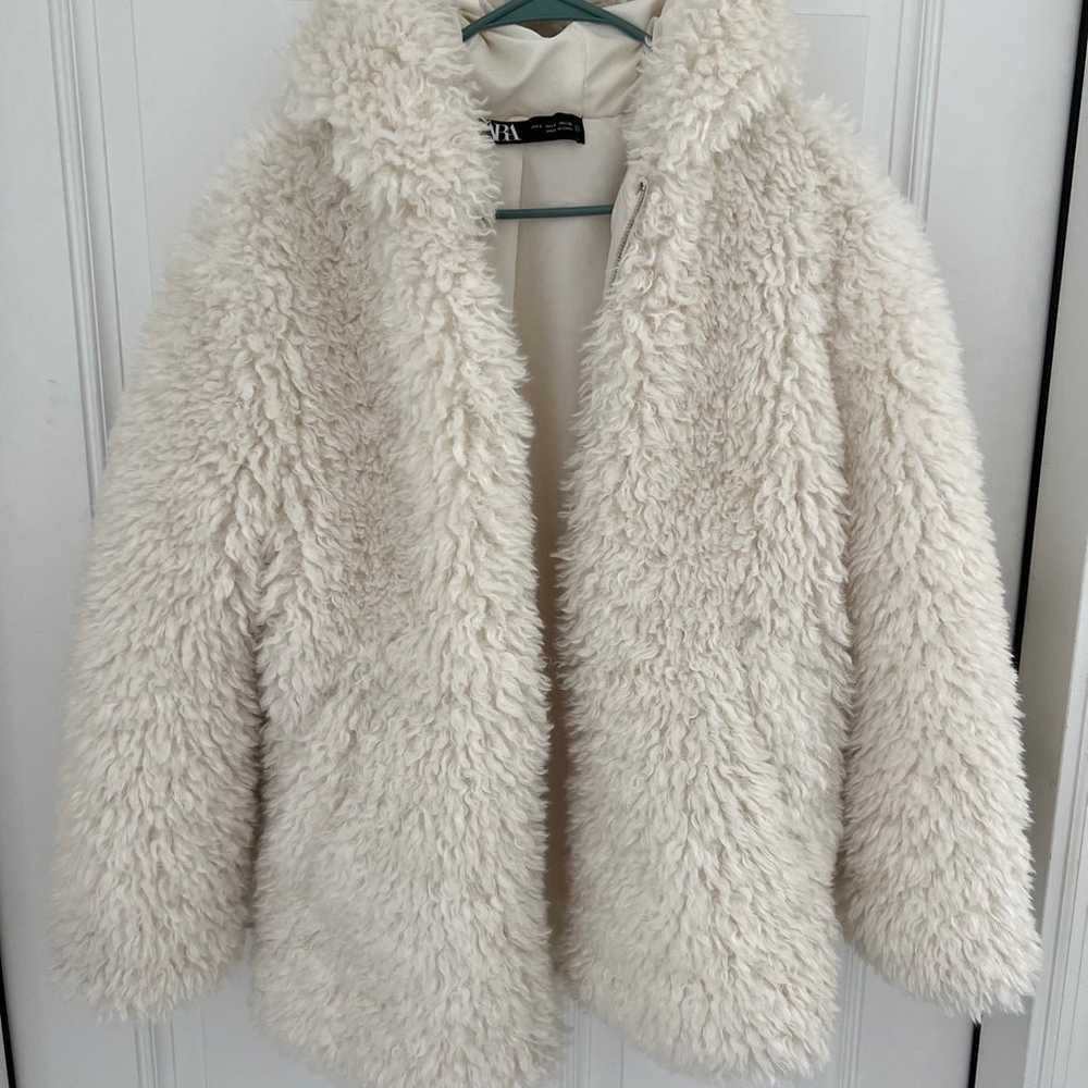 Zara Faux Fur Hooded Coat Jacket New - image 8