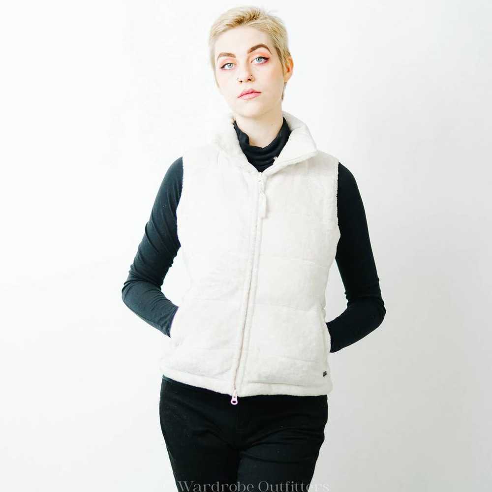 Fleece Quilted Goose Down Puffer Vest in Bone Whi… - image 1