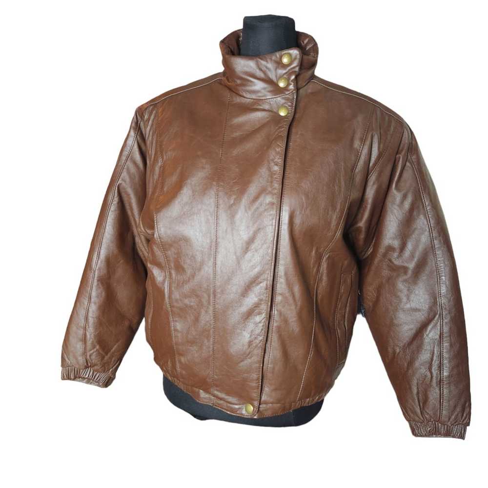 Eddie Bauer Leather Down Jacket Small Insulated B… - image 1