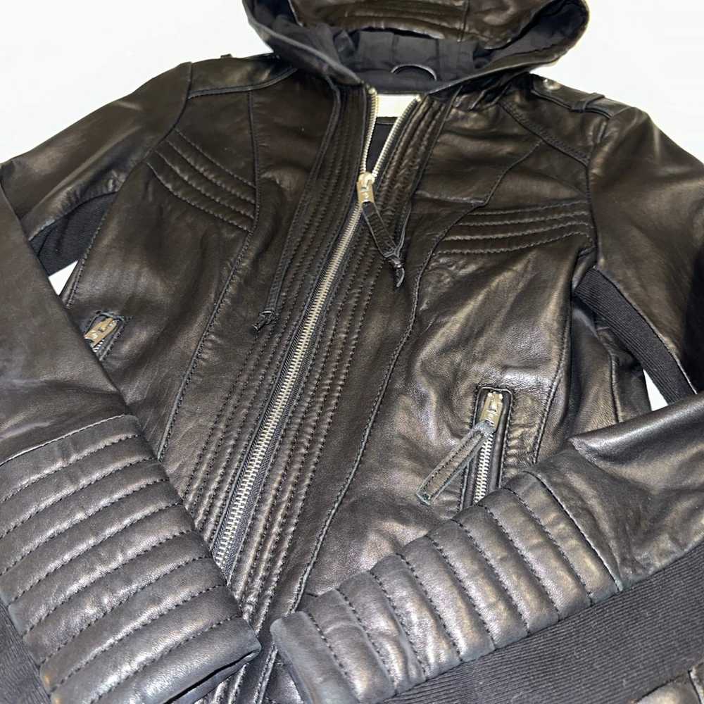 Genuine Leather Michael Kors Moto Jacket with Hoo… - image 2