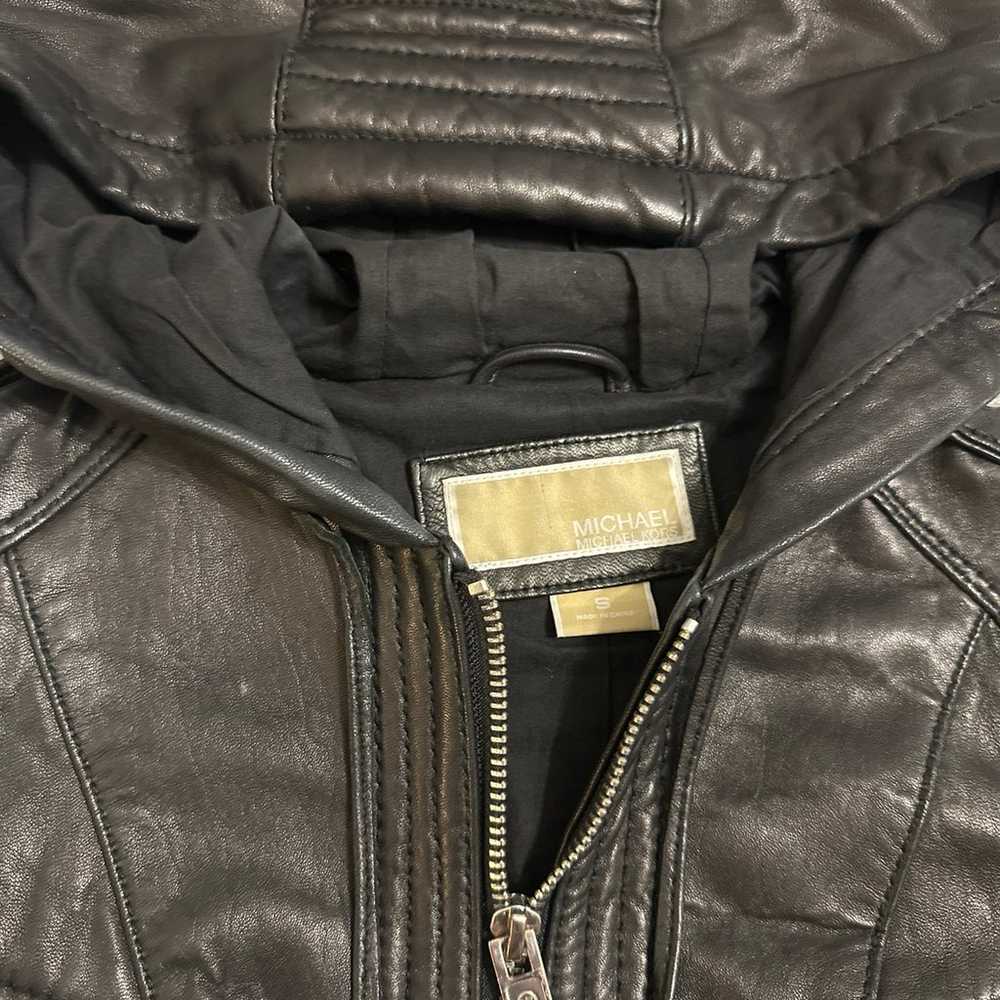 Genuine Leather Michael Kors Moto Jacket with Hoo… - image 3