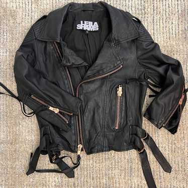 Leila Shams Leather biker Jacket Rose Gold Hardwar