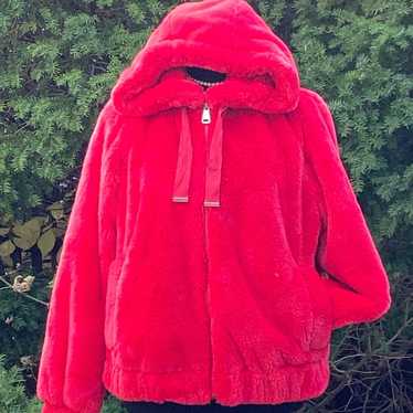 Red Faux fur hooded jacket