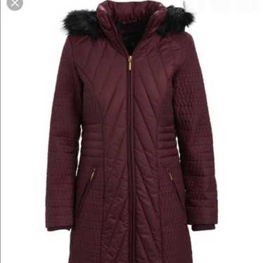 Weatherproof Bordeaux quilted faux fur coat