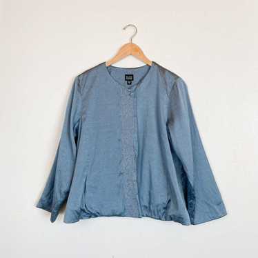 Eileen Fisher Blue Silk Embroidered Jkt