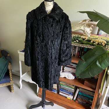 VTG 60s Mod Black Persian Lamb Fur Coat