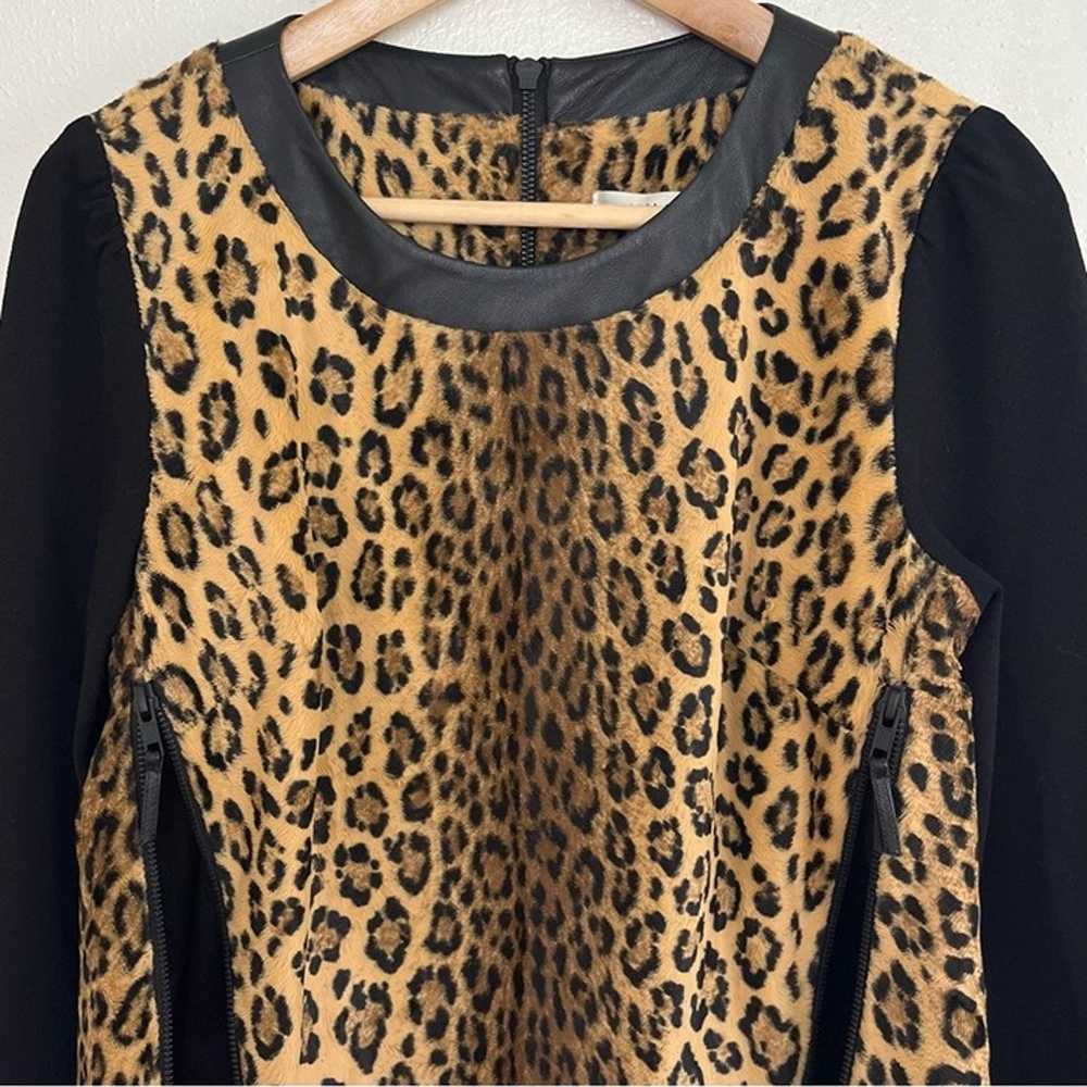 Milly Lambskin Leather Top Faux Fur Leopard Pullo… - image 2