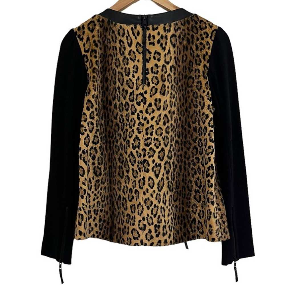 Milly Lambskin Leather Top Faux Fur Leopard Pullo… - image 4