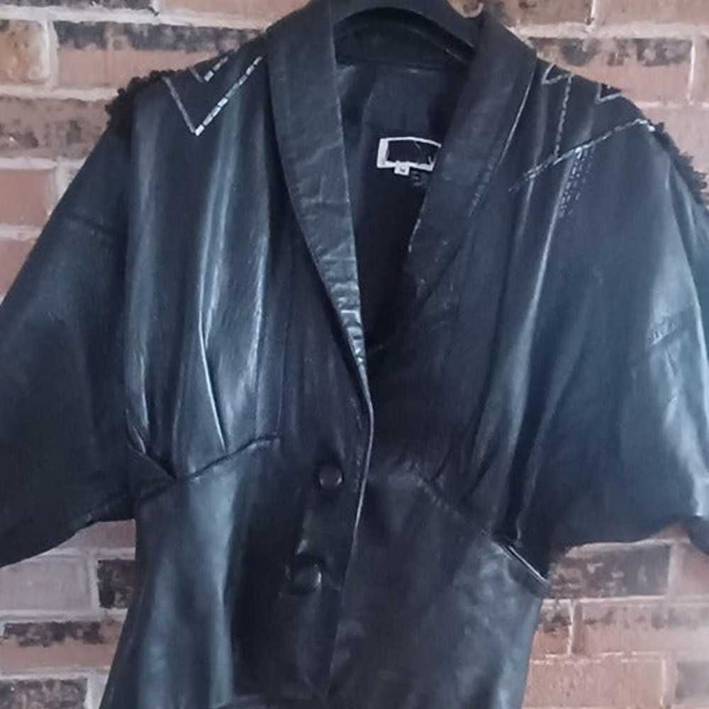 Vintage Black Leather Embellished Boho Jacket - image 1