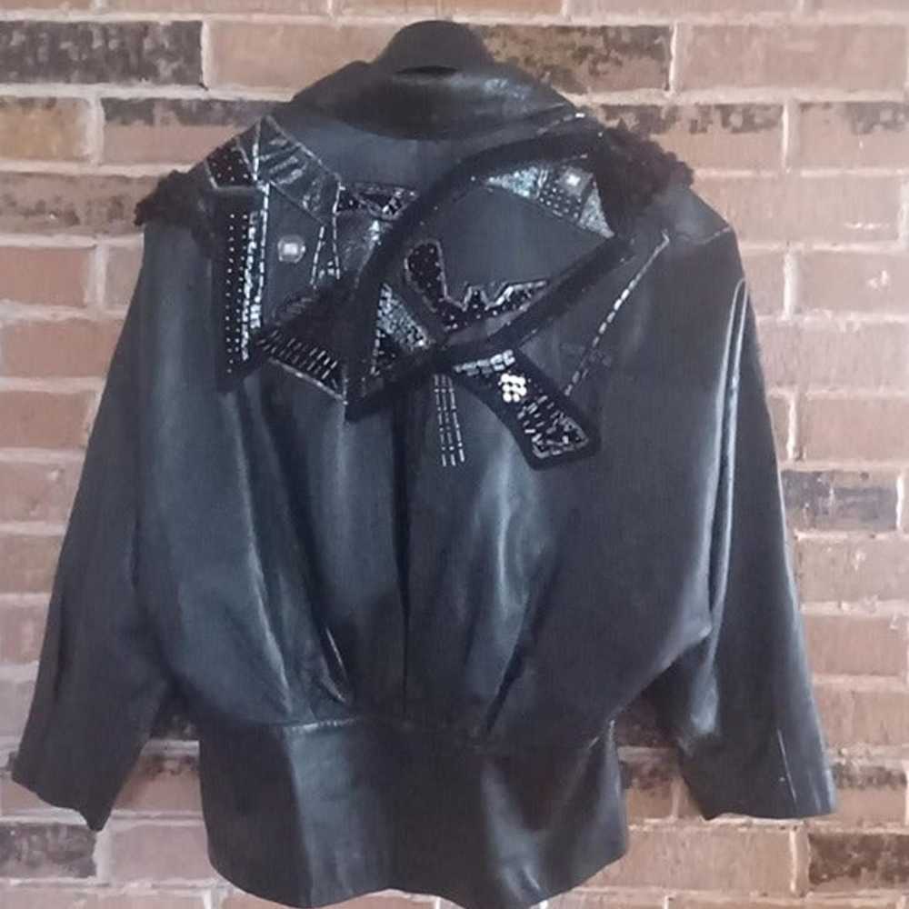 Vintage Black Leather Embellished Boho Jacket - image 2