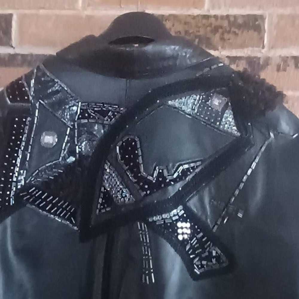 Vintage Black Leather Embellished Boho Jacket - image 4