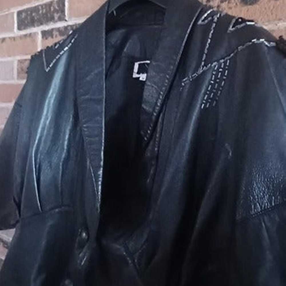 Vintage Black Leather Embellished Boho Jacket - image 5
