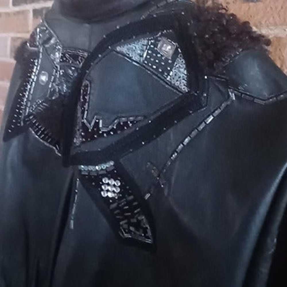 Vintage Black Leather Embellished Boho Jacket - image 6