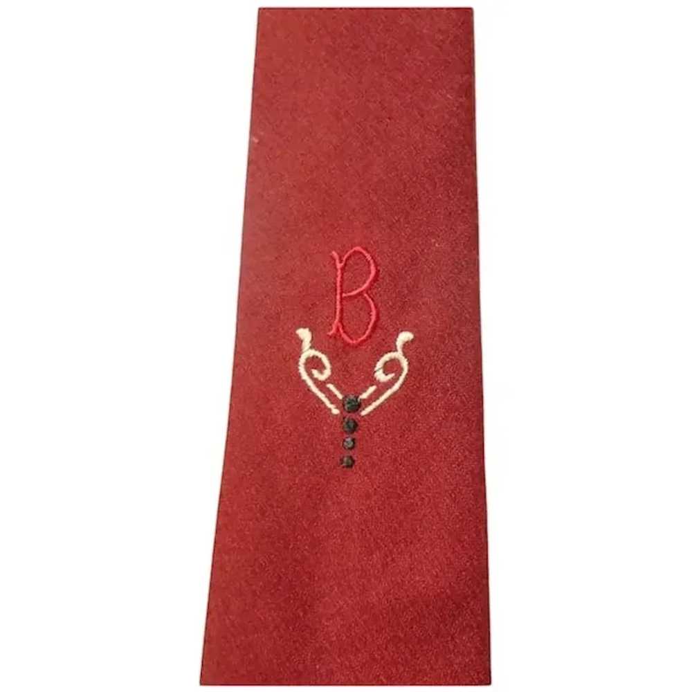 Monogram Necktie Initial B, Maroon Thin Tie, 50s … - image 3