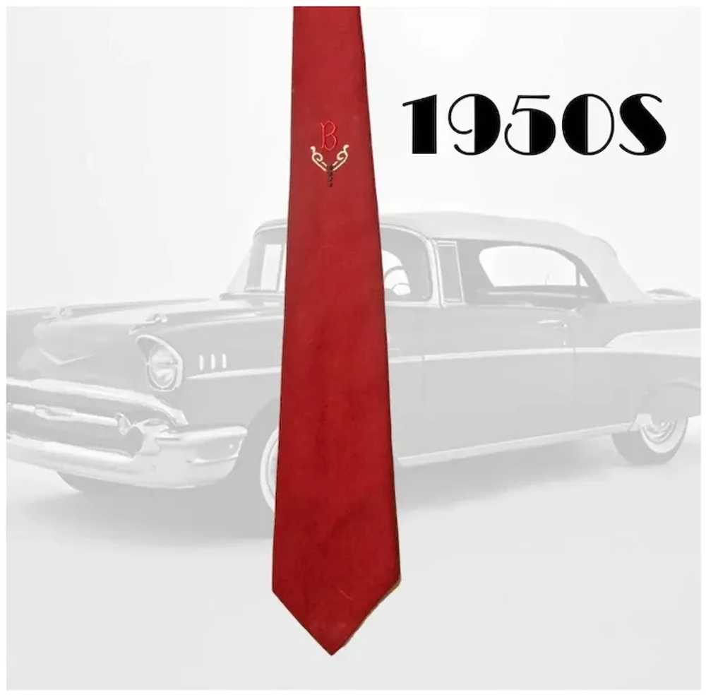 Monogram Necktie Initial B, Maroon Thin Tie, 50s … - image 5