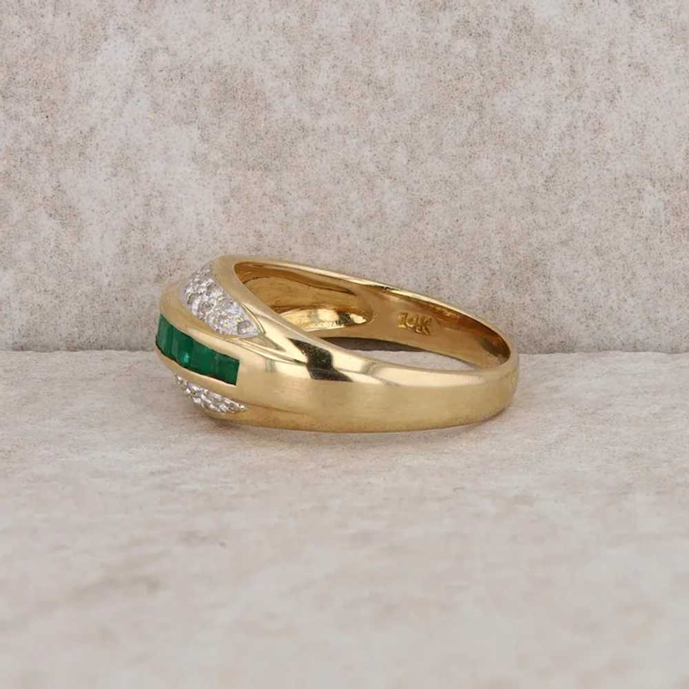 14k Yellow Gold Diamond and Emerald Domed Ring - image 2