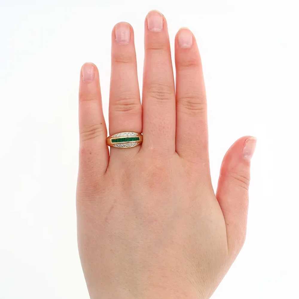 14k Yellow Gold Diamond and Emerald Domed Ring - image 3