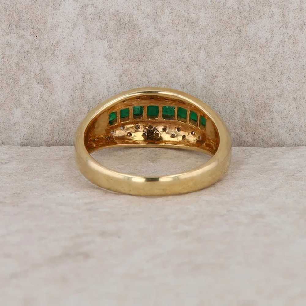 14k Yellow Gold Diamond and Emerald Domed Ring - image 5