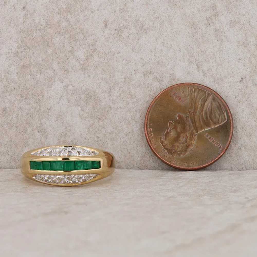 14k Yellow Gold Diamond and Emerald Domed Ring - image 6