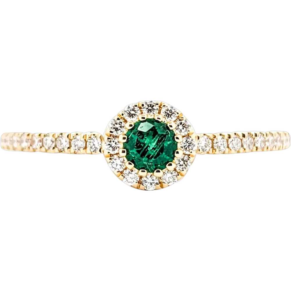 0.13ct green Emerald and Diamond Halo in 18k Yell… - image 1