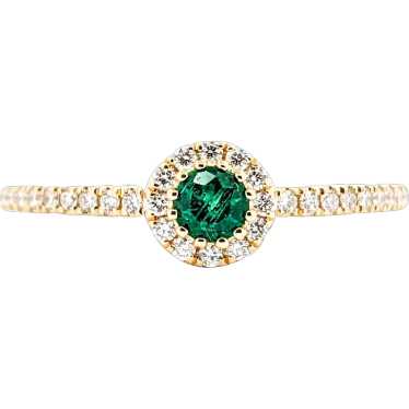 0.13ct green Emerald and Diamond Halo in 18k Yell… - image 1