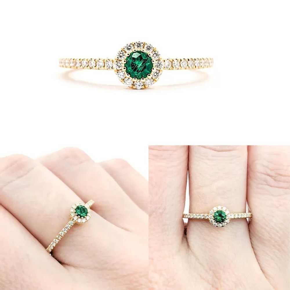 0.13ct green Emerald and Diamond Halo in 18k Yell… - image 2