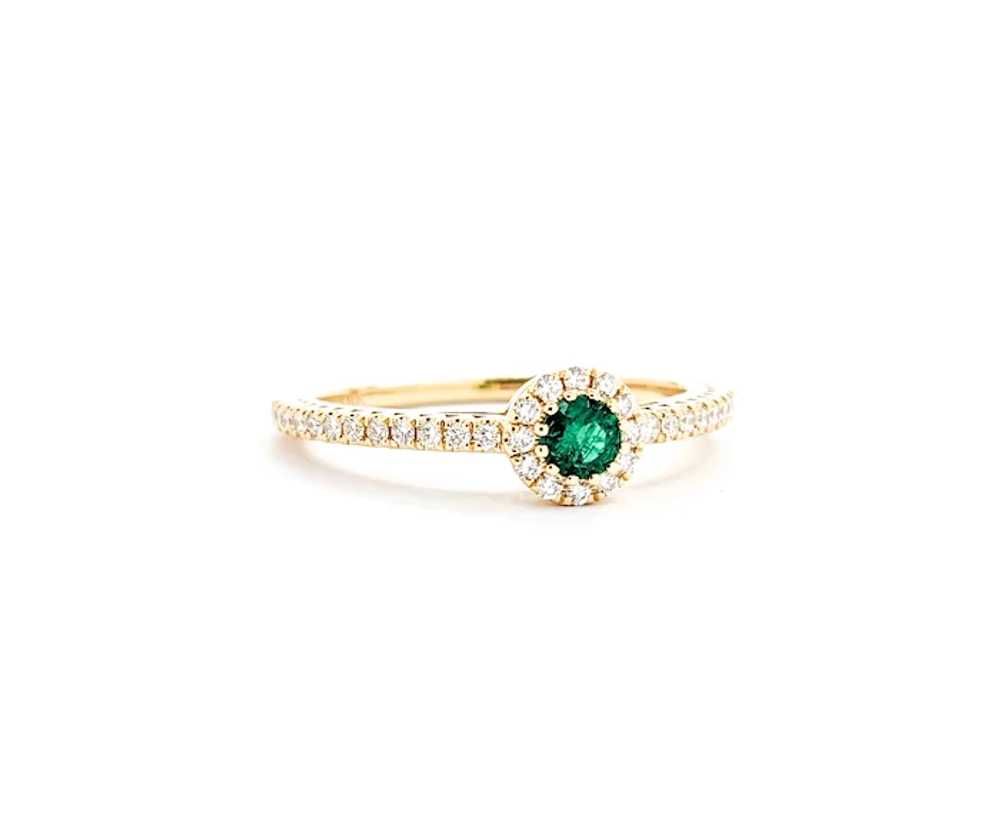 0.13ct green Emerald and Diamond Halo in 18k Yell… - image 4