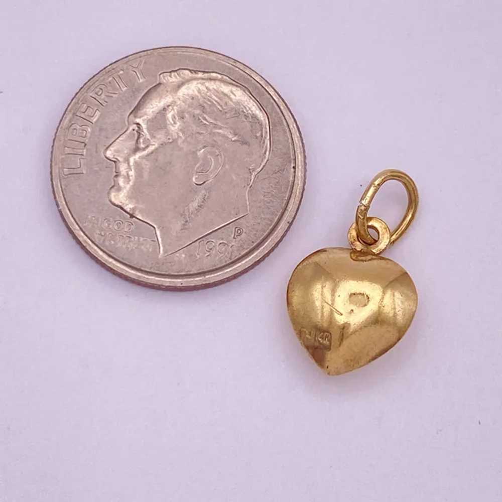 Small Puffy Heart Vintage Charm 14K Gold - image 2