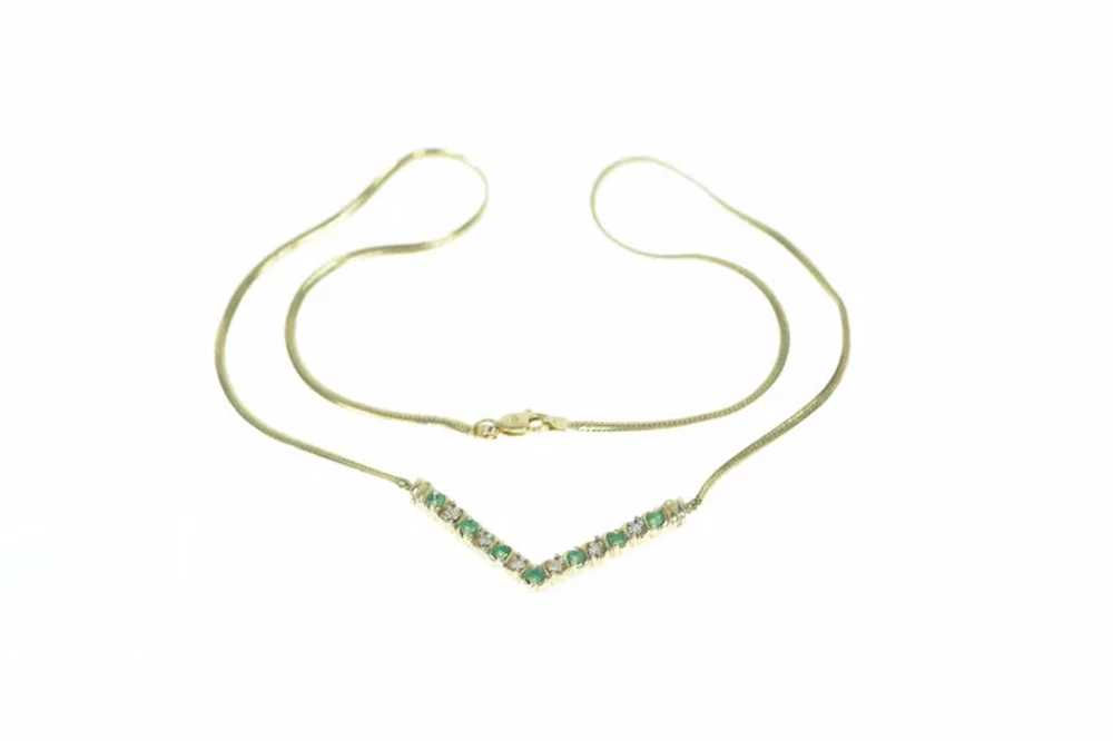 14K Emerald Diamond Vintage Chevron Necklace 16.2… - image 2