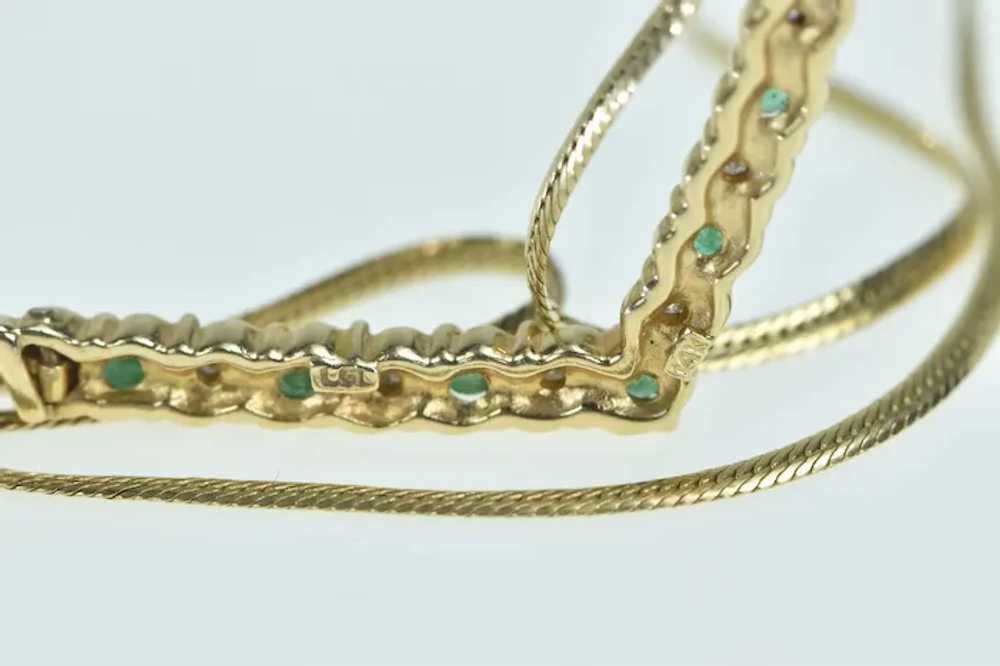 14K Emerald Diamond Vintage Chevron Necklace 16.2… - image 3