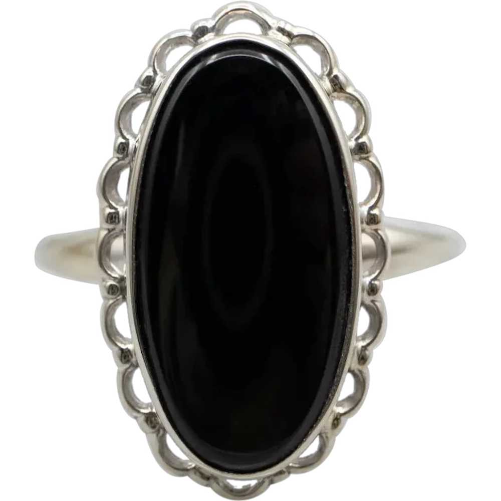Scalloped Mid Century Black Onyx Ring - image 1