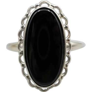 Scalloped Mid Century Black Onyx Ring - image 1