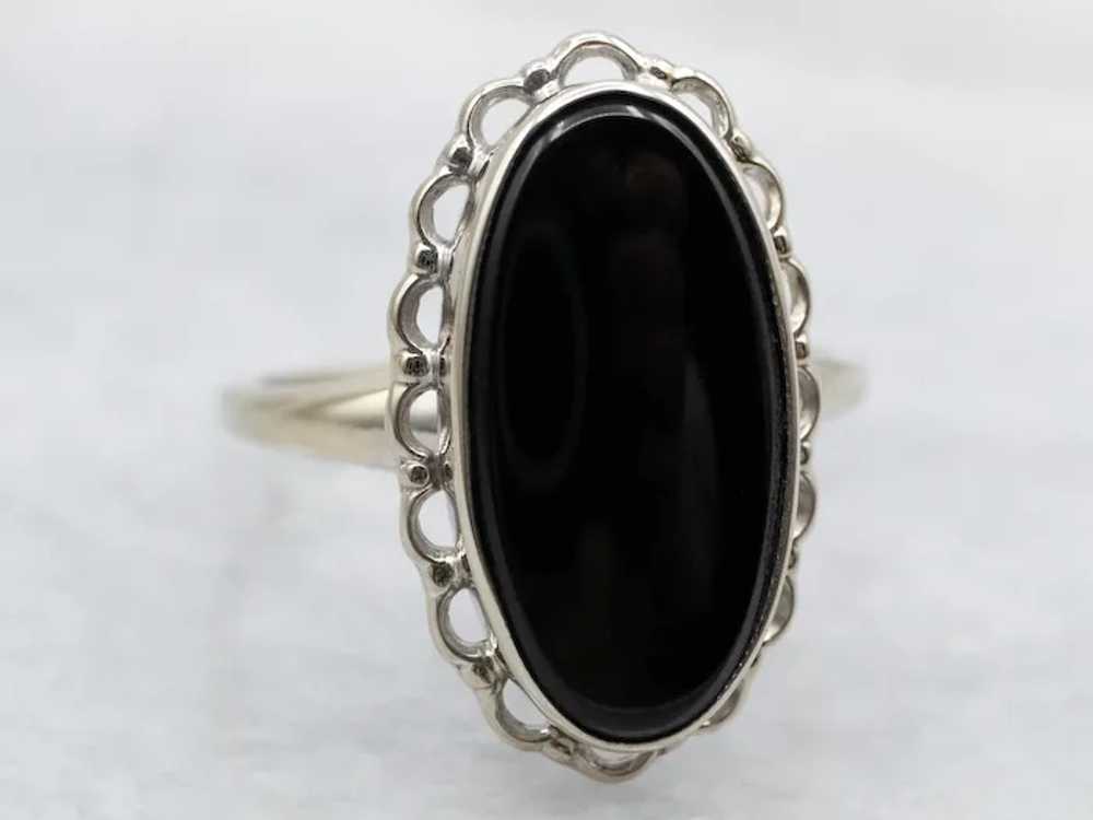 Scalloped Mid Century Black Onyx Ring - image 2