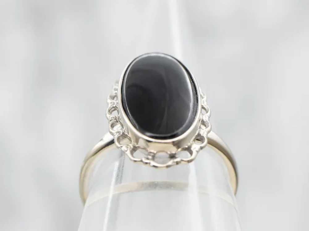 Scalloped Mid Century Black Onyx Ring - image 3