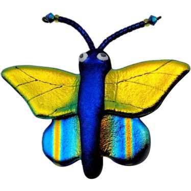 Butterfly glass iridescent dichroic blue yellow la
